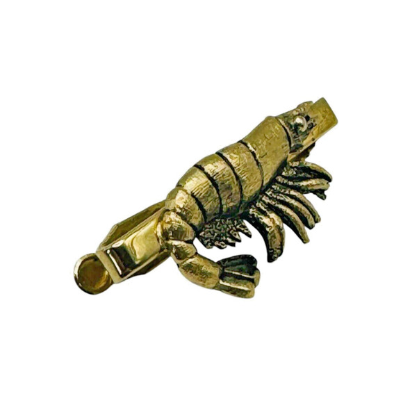 Vintage Gold Toned Signed Shrimp JOLLE Tie Bar Clip Nautical - Very Rare - Picture 3 of 5